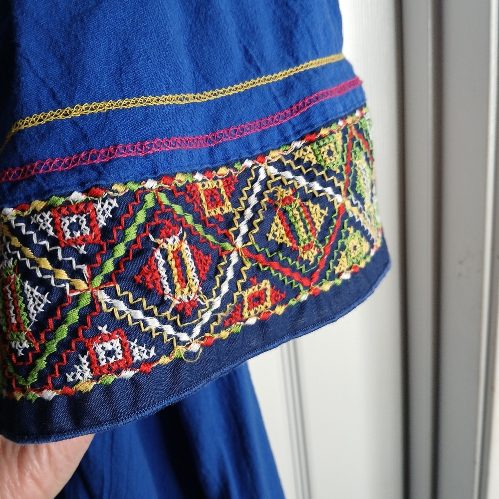 Vintage Vanity Fair Blue Embroidered Women's Kaftan House Dress - Picture 9 of 9